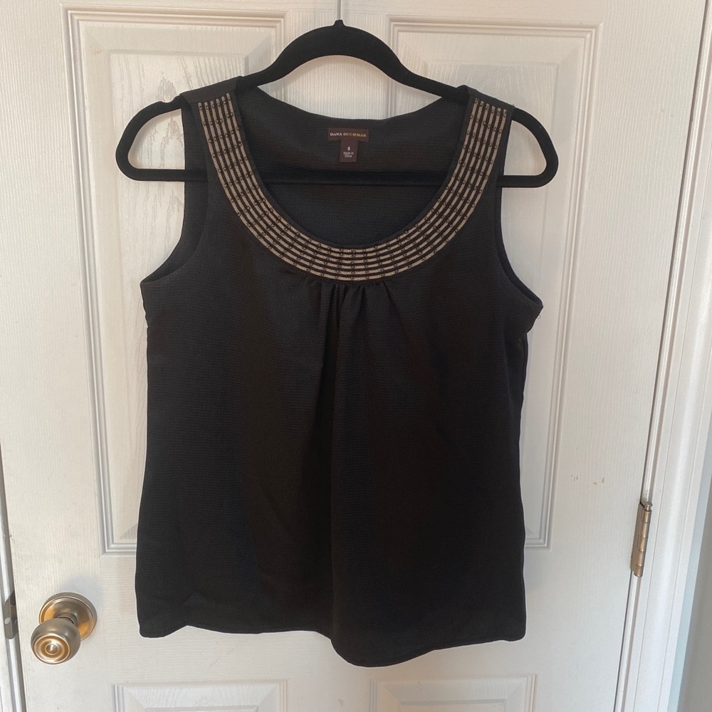 Black Blouse Embellished Neckline Small